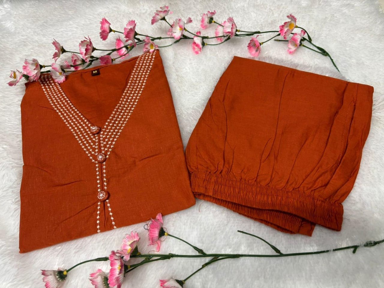 Cotton Coord Set with Button Work and Pocket